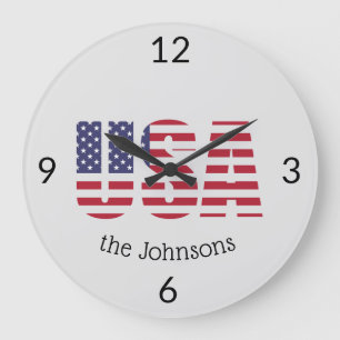 Reloj Redondo Grande Nombre, Bandera Patriótica de Estados Unidos 10.75