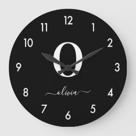 Reloj Redondo Grande Nombre con letra script y monograma personalizado 