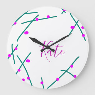Reloj Redondo Grande Nombre de árbol de cerezo verde rosa boho retro rú