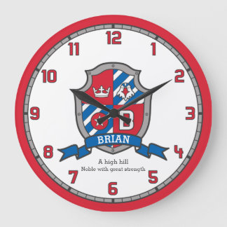Reloj Redondo Grande Nombre de Brian que significa pájaro de protección