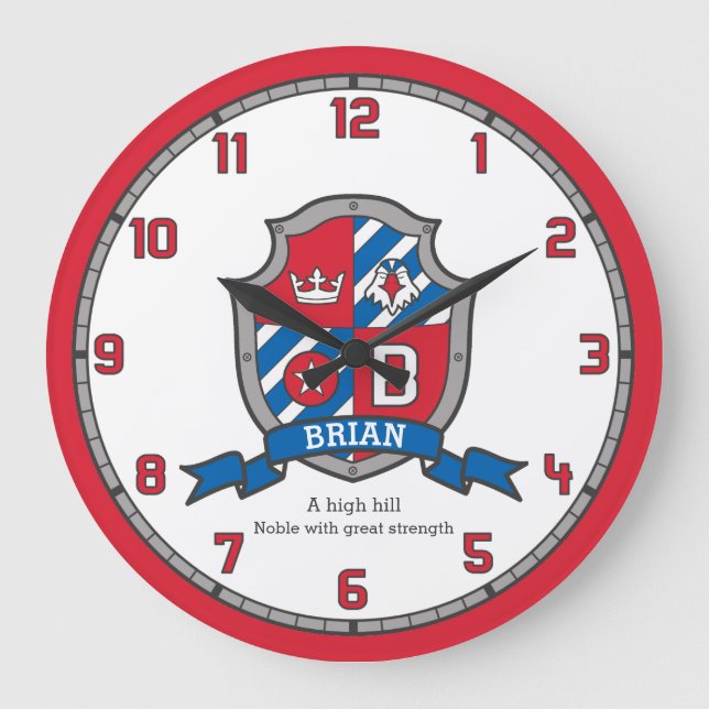 Reloj Redondo Grande Nombre de Brian que significa pájaro de protección (Anverso)