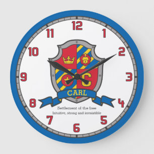 Reloj Redondo Grande Nombre de Carl que significa letra de escudo herál