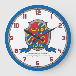 Reloj Redondo Grande Nombre de Carl que significa letra de escudo herál
