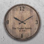 Reloj Redondo Grande Nombre de familia de cabeza de barril de madera vi<br><div class="desc">La Familia De Cabezas De Barril De Madera Vintage Denominó A Los Relojes Establecidos.</div>