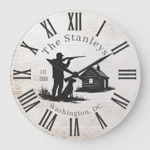 Reloj Redondo Grande Nombre de familia de caza rústico moderno personal