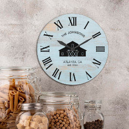 Reloj Redondo Grande Nombre de familia de granero rústico vintage