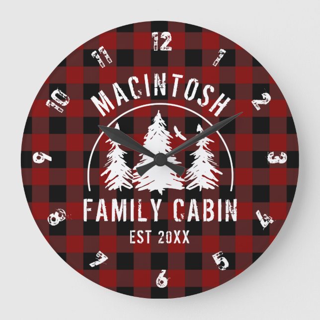 Reloj Redondo Grande Nombre de familia de la cabina Red Buffalo Tapado (Anverso)