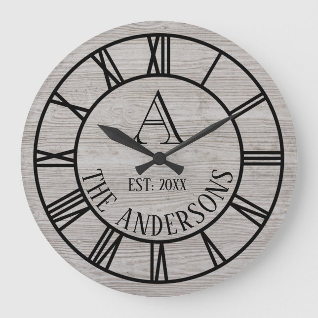 Reloj Redondo Grande Nombre de familia de la madera clásica (Anverso)