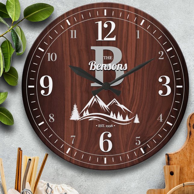 Reloj Redondo Grande Nombre de familia de la montaña (Subido por el creador)