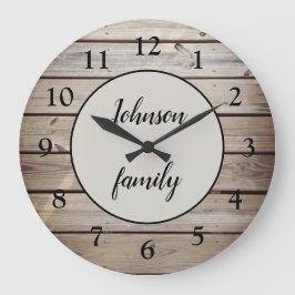 Reloj Redondo Grande Nombre de familia de madera de granja moderna