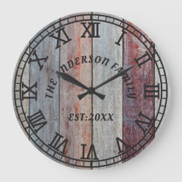 Reloj Redondo Grande Nombre de familia de Personalizado de madera marró