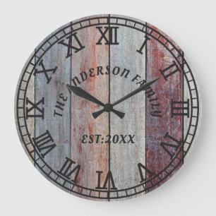 Reloj Redondo Grande Nombre de familia de Personalizado de madera marró