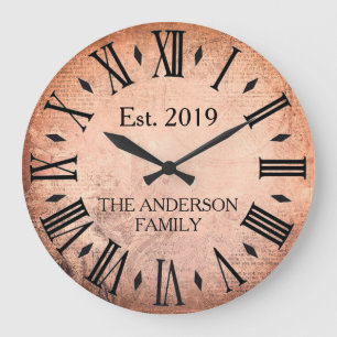 Reloj Redondo Grande Nombre de Familia Elegante Vintage Numeral Romano 