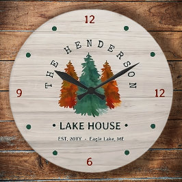 Reloj Redondo Grande Nombre de familia Lake House Pine Tree wood Person