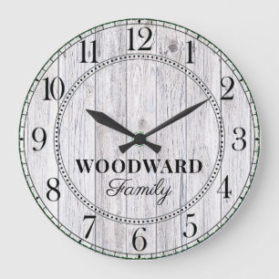 Reloj Redondo Grande Nombre de familia personalizada Rustic Wood