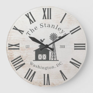 Reloj Redondo Grande Nombre de familia personalizado rústico moderno gr