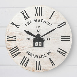 Reloj Redondo Grande Nombre de familia personalizado rústico moderno gr