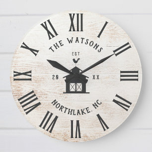 Reloj Redondo Grande Nombre de familia personalizado rústico moderno gr