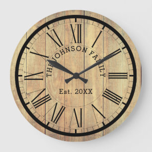 Reloj Redondo Grande Nombre de familia rural & Est. Madera rústica li