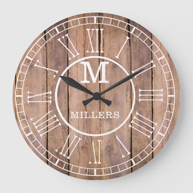 Reloj Redondo Grande Nombre de familia rusa Monograma Madera marrón (Anverso)