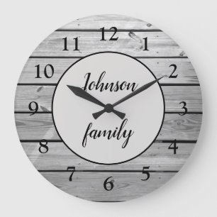 Reloj Redondo Grande Nombre de familia Rústica de Madera Gris Moderna 