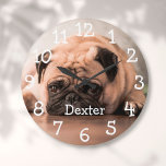 Reloj Redondo Grande Nombre de foto Mascota personalizado<br><div class="desc">Un diseño divertido que puedes personalizar con el nombre y la foto de tu mascota para crear un regalo único. Diseñado por Thisisnotme©</div>