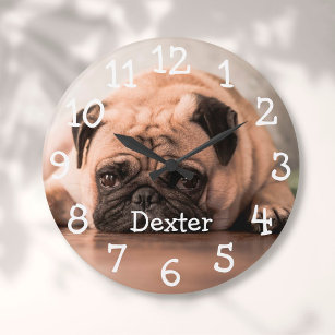 Reloj Redondo Grande Nombre de foto Mascota personalizado