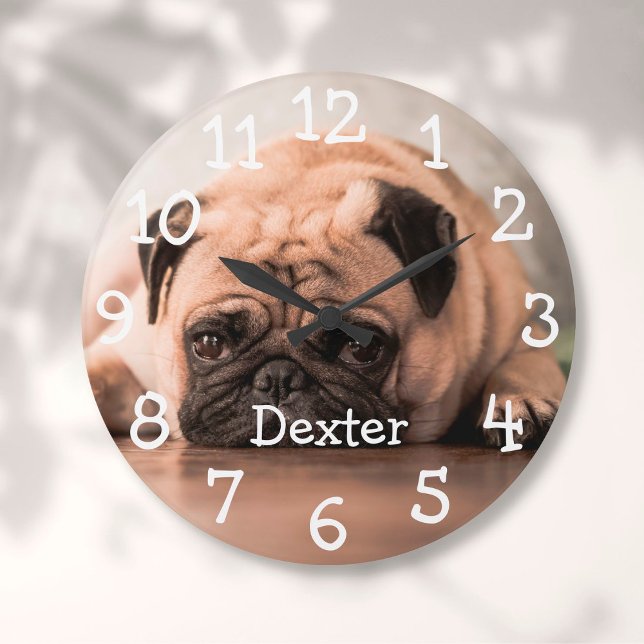 Reloj Redondo Grande Nombre de foto Mascota personalizado (Subido por el creador)