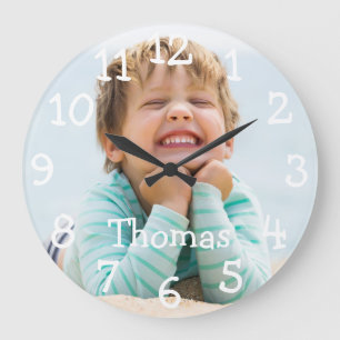 Reloj Redondo Grande Nombre de Foto Personalizada Moderna