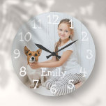 Reloj Redondo Grande Nombre de foto personalizado<br><div class="desc">Perfecto para guarderías,  dormitorios o cualquier habitación en su casa. Un diseño divertido que puedes personalizar con el nombre y la foto de un ser querido para crear un regalo único. Diseñado por Thisisnotme©</div>