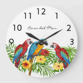 Reloj Redondo Grande Nombre de la casa de verano de palmera de loros