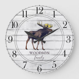 Reloj Redondo Grande Nombre de la familia de la madera de Moose que cam