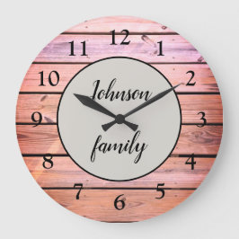 Reloj Redondo Grande Nombre de la familia Pink Glam Modern Wood