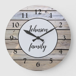 Reloj Redondo Grande Nombre de la familia Rustic Modern Elegant Wood