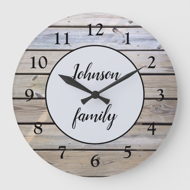 Reloj Redondo Grande Nombre de la familia Rustic Modern Elegant Wood (Anverso)
