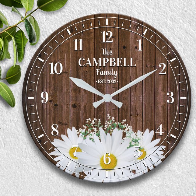 Reloj Redondo Grande Nombre de la familia Rustic Shasta Daisy (Subido por el creador)