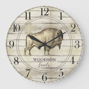 Reloj Redondo Grande Nombre de la familia Rustic Walking Bison Buffalo