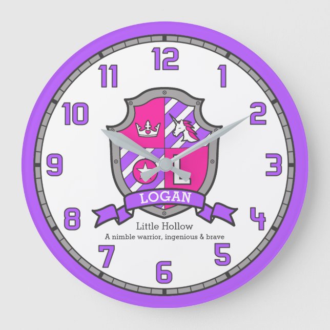 Reloj Redondo Grande Nombre de letra de Logan que significa morado escu (Anverso)