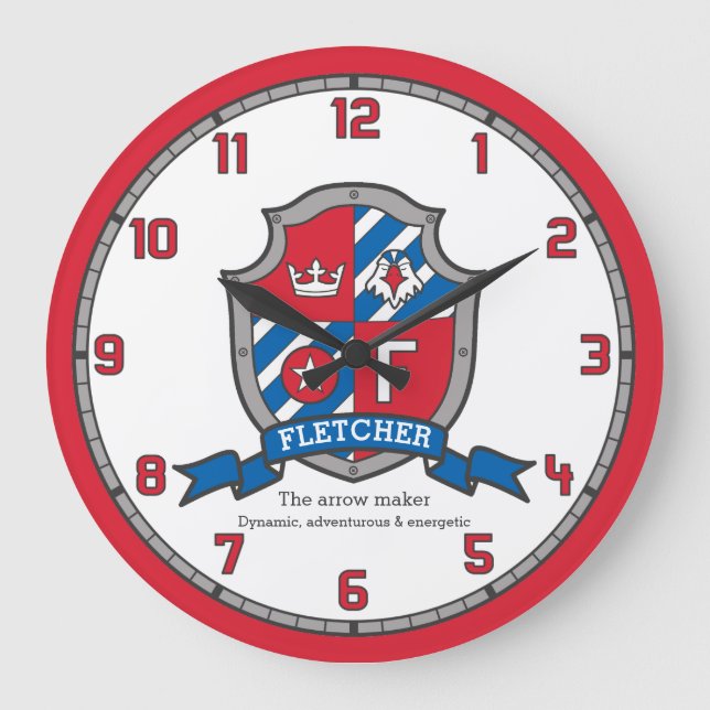Reloj Redondo Grande Nombre de los chicos de Fletcher que significa esc (Anverso)