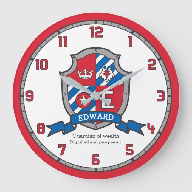 Reloj Redondo Grande Nombre de los chicos Edward que significa escudo d (Anverso)