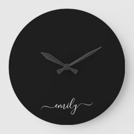 Reloj Redondo Grande Nombre de monograma de escritura moderna en blanco
