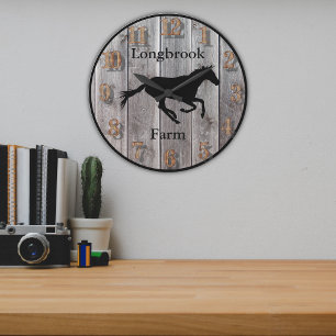 Reloj Redondo Grande Nombre de rancho o establo 3 estilo personalizado 