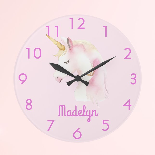 Reloj Redondo Grande Nombre de unicornio rosa (Subido por el creador)