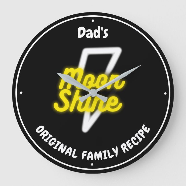 Reloj Redondo Grande Nombre del efecto Neon del Relámpago blanco de lun (Anverso)