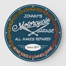 Reloj Redondo Grande Nombre del garaje de motocicleta Fecha Cadena Azul