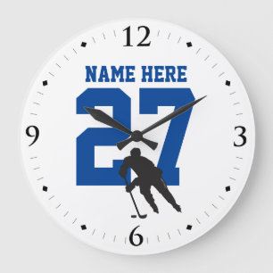 Reloj Redondo Grande Nombre del jugador de hockey personalizado número 