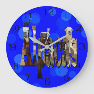 Reloj Redondo Grande Nombre Del Logotipo De La Alpaca Azul Con Alpacas,