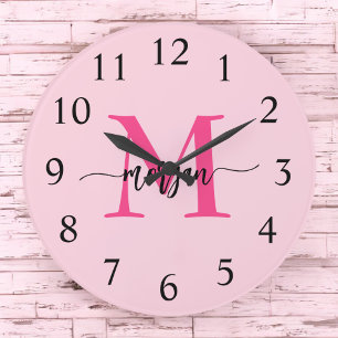 Reloj Redondo Grande Nombre del Monograma de Giro de Guión Moderno Cali