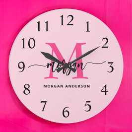 Reloj Redondo Grande Nombre del Monograma de Giro de Guión Moderno Cali