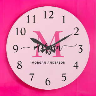 Reloj Redondo Grande Nombre del Monograma de Giro de Guión Moderno Cali